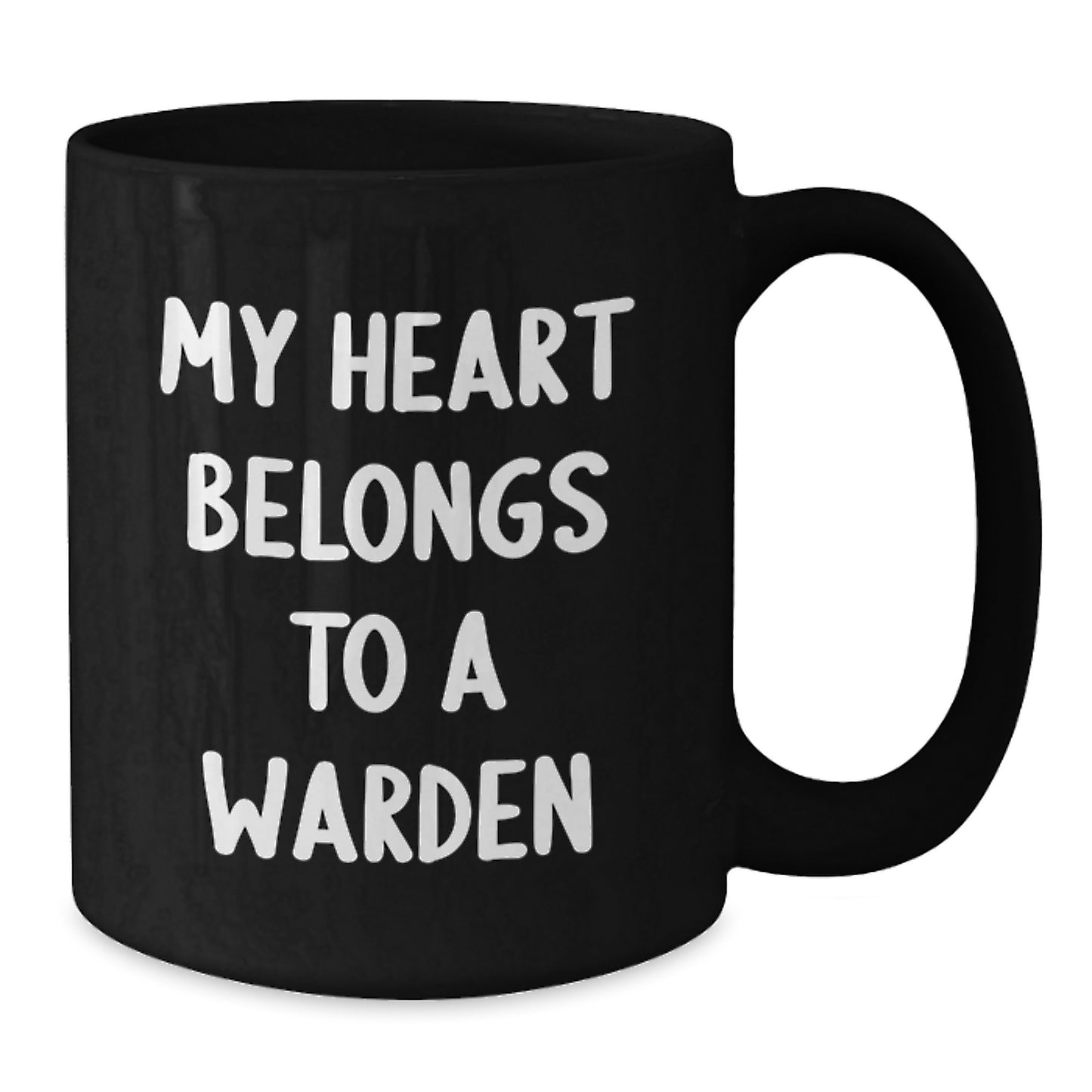 Funny Warden Gifts from Friends Christmas Unique Mug, 'My Heart Belongs To A Warden', Black Coffee Mug for Warden Lover - Additional