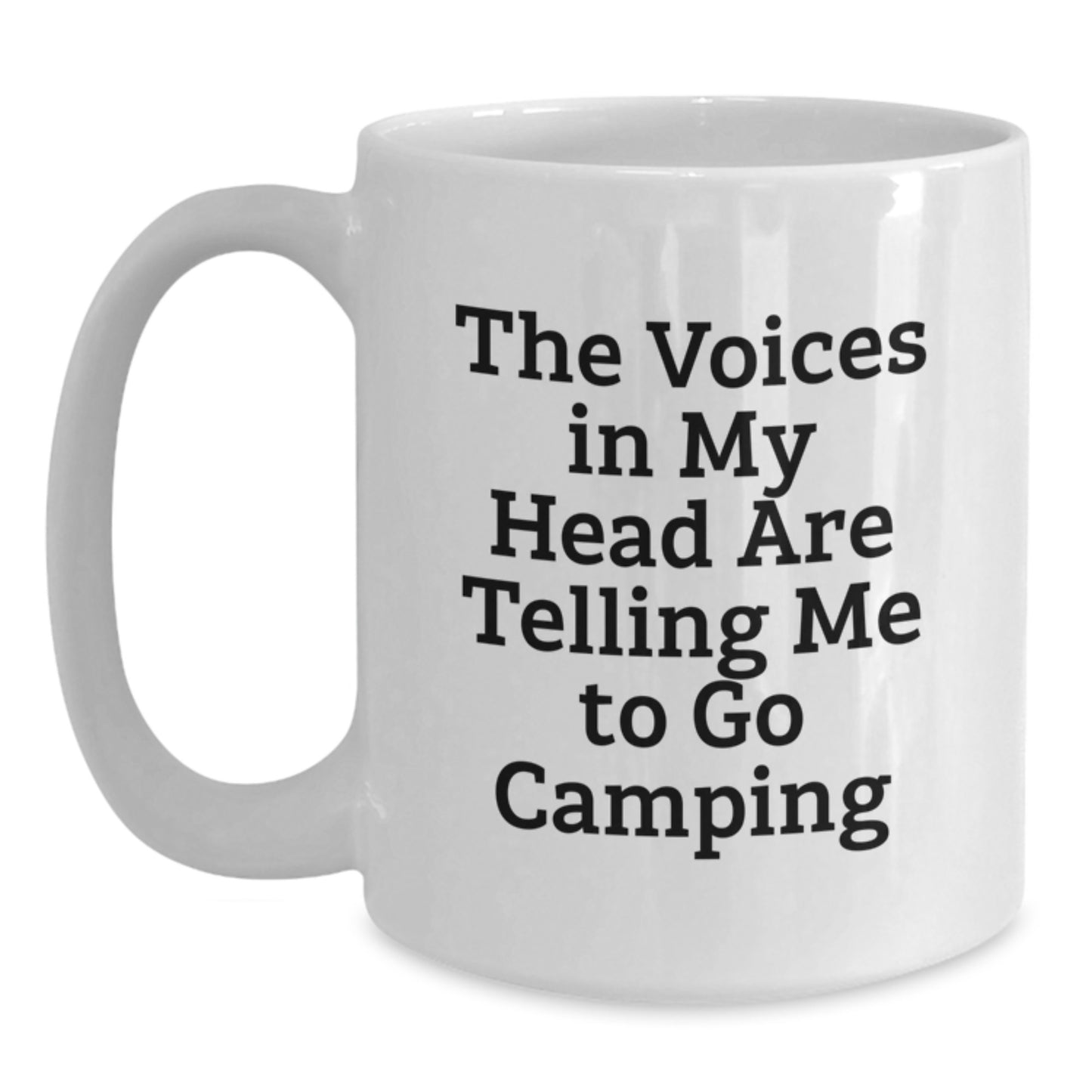 Camping Humor Gifts from Friends to Graduates, Funny White Coffee Mug for Camping Enthusiasts, 'The Voices In My Head Are Telling Me To Go Camping' Inspirational Quote, Gifts for Men, Women, Family - Main