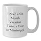 Mississippi Gifts from Friends - Six Month Vacation Twice a Year White Coffee Mug, Cute Christmas Unique Gifts for Men Women Family - Additional