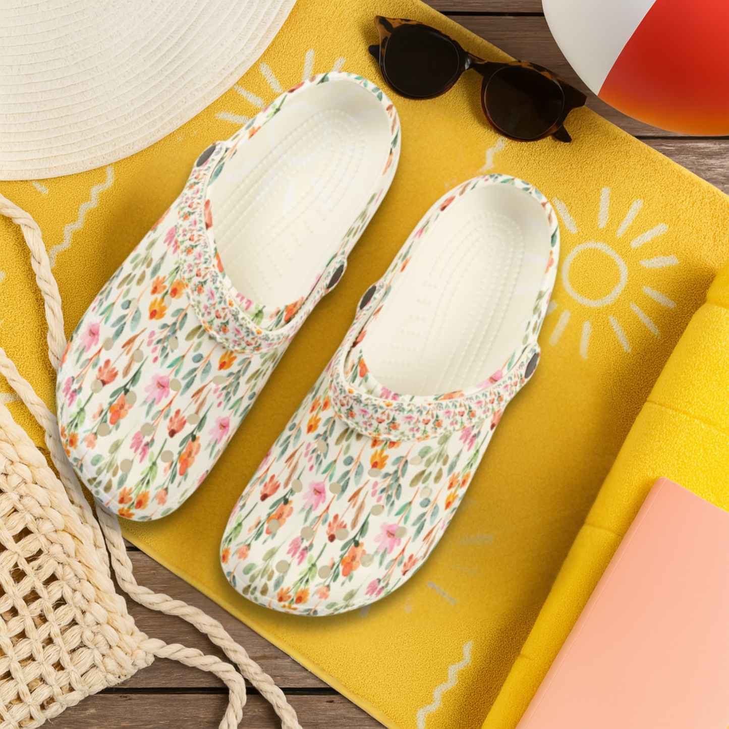 Sunset Bloom Garden Shoes for Adults & Kids – Lightweight EVA Slip-On Floral Summer Sandals Water-Resistant Nurse Comfort Walking Footwear