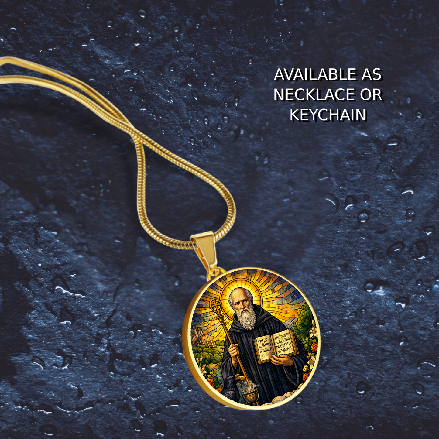 Saint Benedict Necklace or Keychain, Catholic Protection Medal Jewelry, Christian Faith Pendant Gift