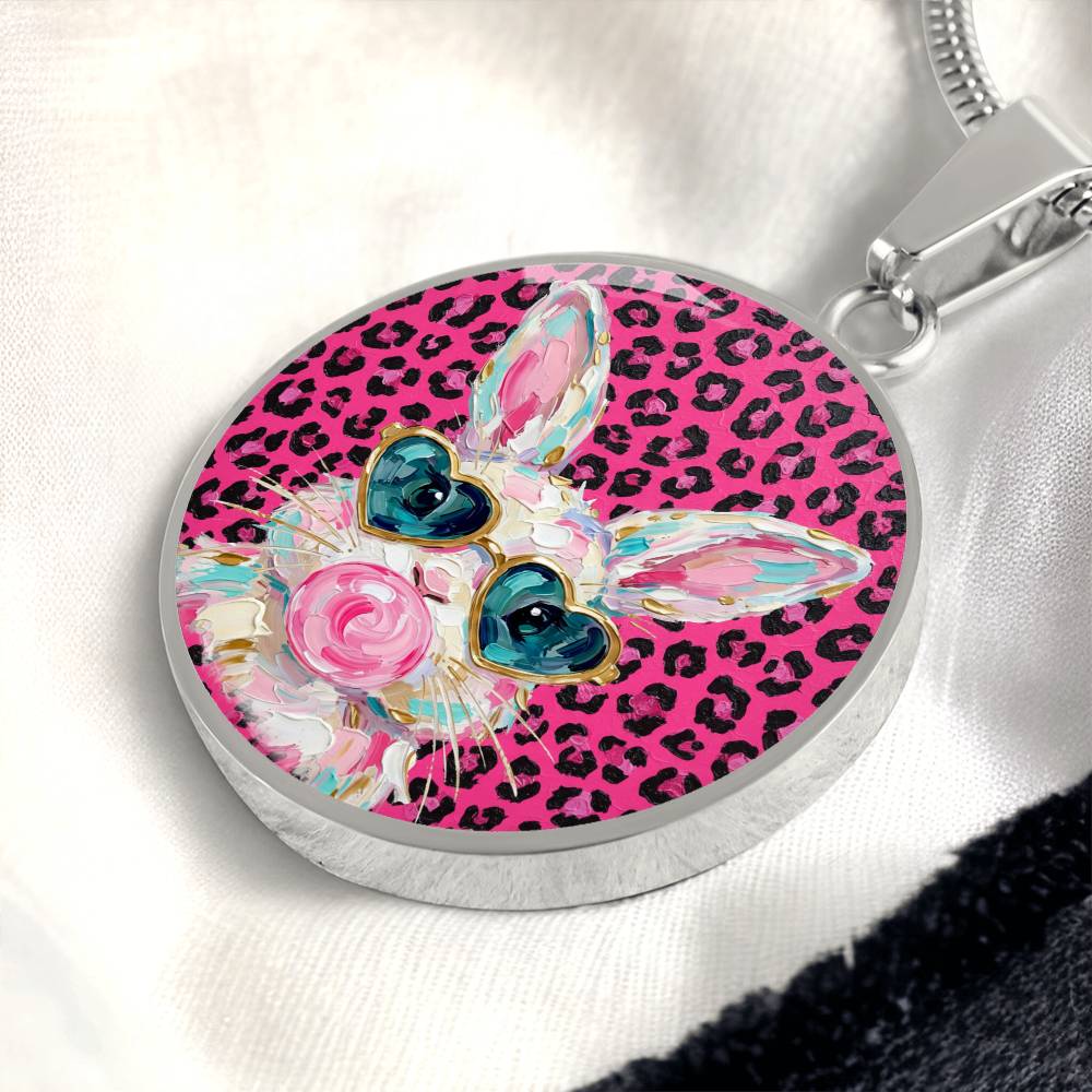 Cute Bunny Necklace or Keychain, Pink Leopard Bunny Jewelry, Kawaii Rabbit Pendant for Teen Girl, Easter Basket Stuffer Gift