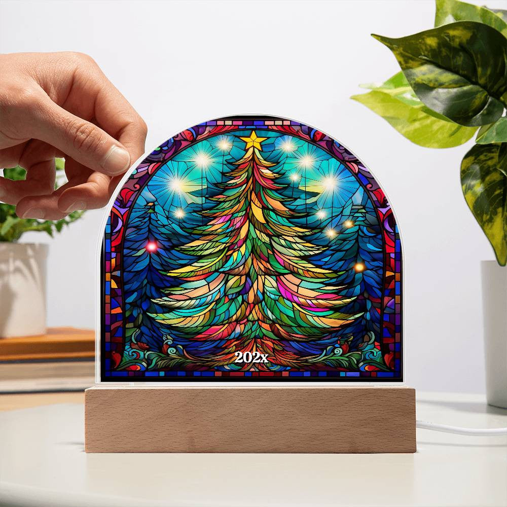 202x Christmas Tree Colorful Stained Glass Acrylic Dome Plaque