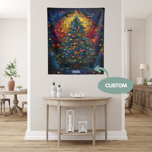 Christmas Tree Stained Glass Style Indoor Wall Tapestry