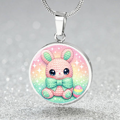 Crochet Bunny Necklace or Keychain, Cute Easter Bunny Jewelry, Kawaii Rabbit Pendant for Teen Girl, Easter Basket Stuffer Gift