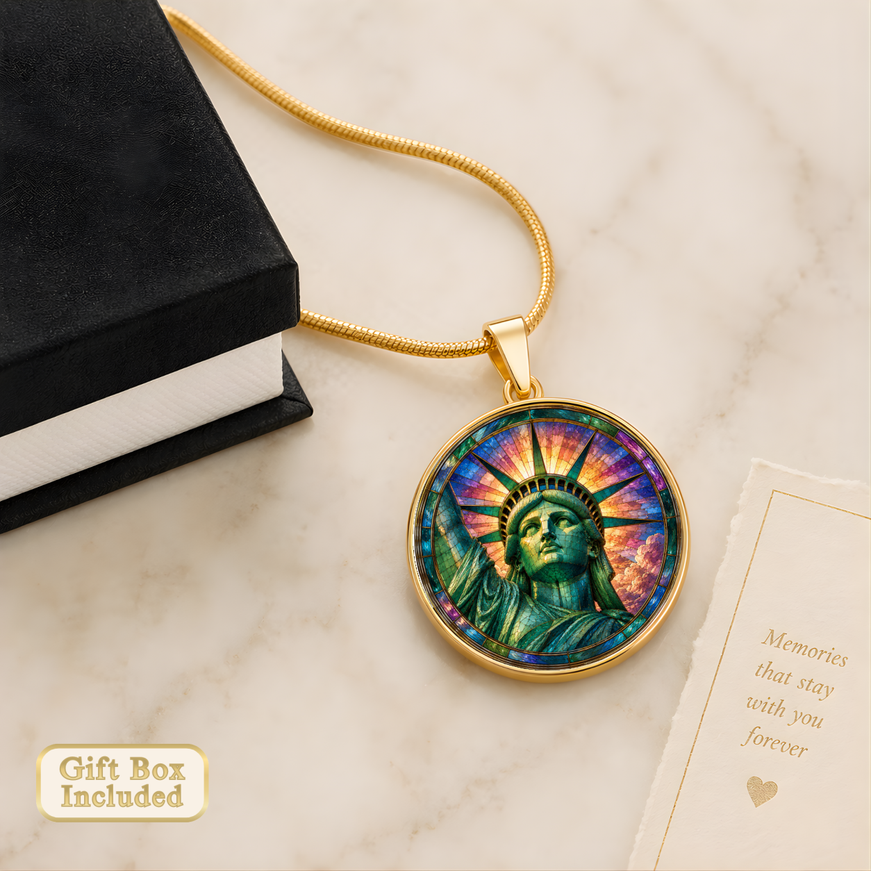 Statue of Liberty Necklace or Keychain, Stained Glass Style New York City NYC Travel Souvenir Gift