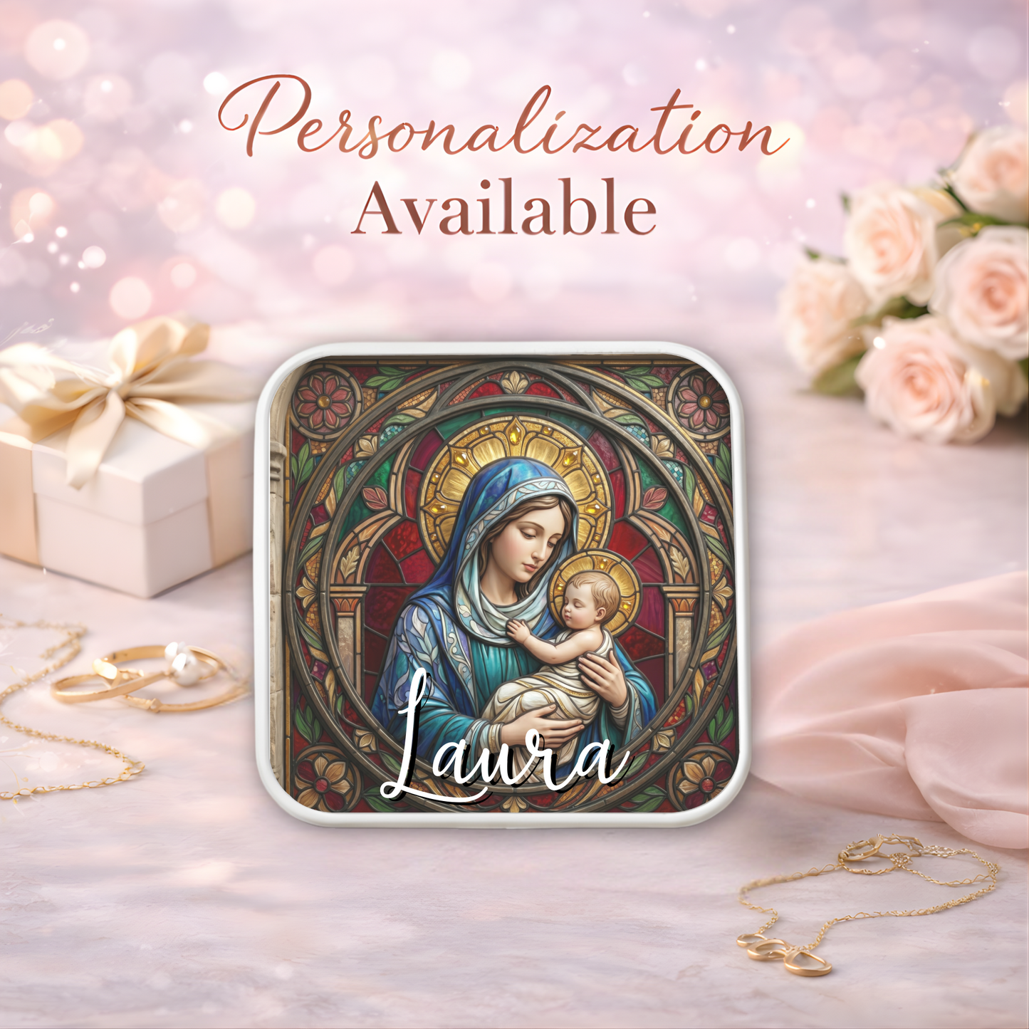 Mary and Baby Jesus Necklace or Keychain, Catholic Necklace, Virgin Mary Jewelry, Religious Keepsake Gift