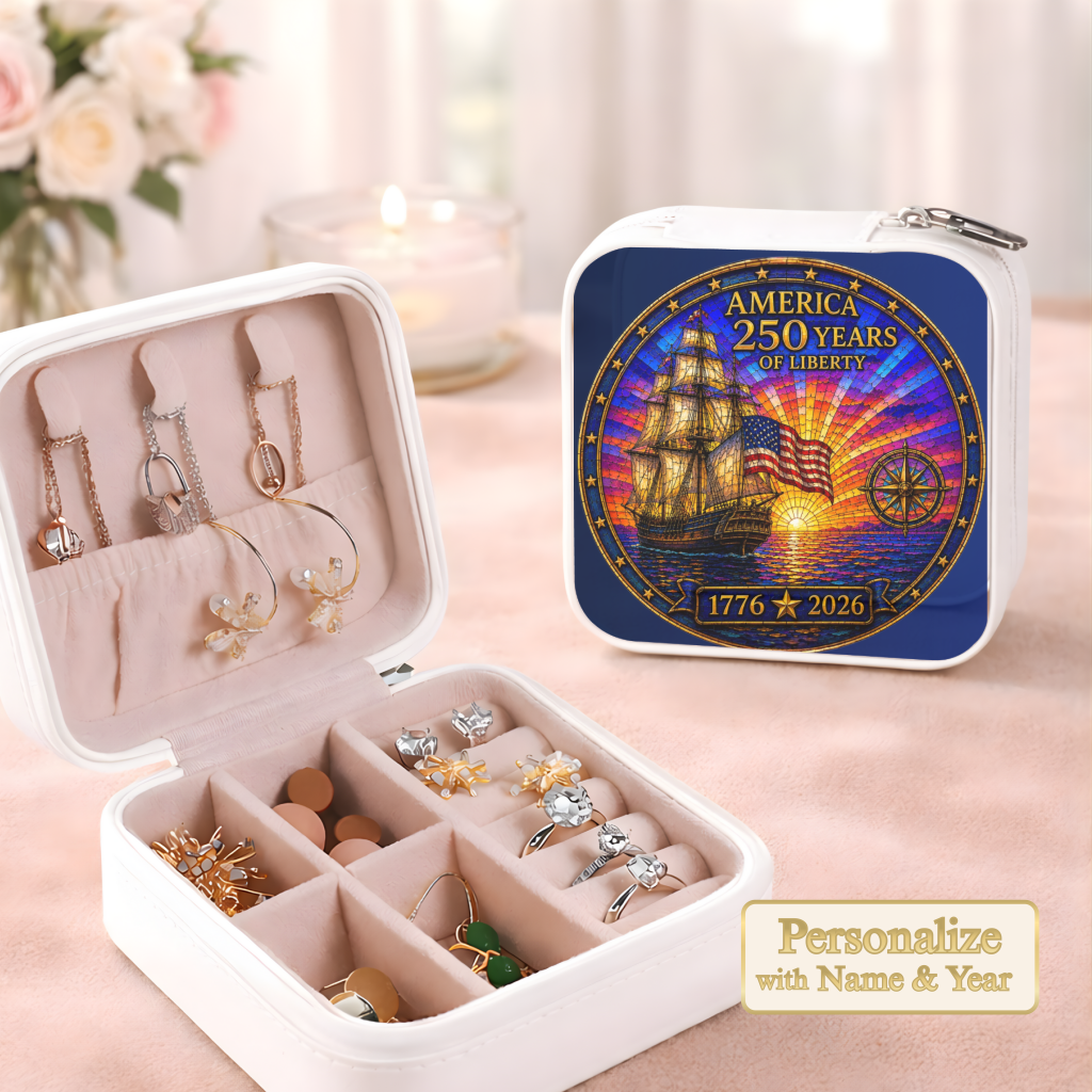 America 250 Years Necklace or Keychain Stained Glass Style Liberty Ship Patriotic Commemorative Limited Edition