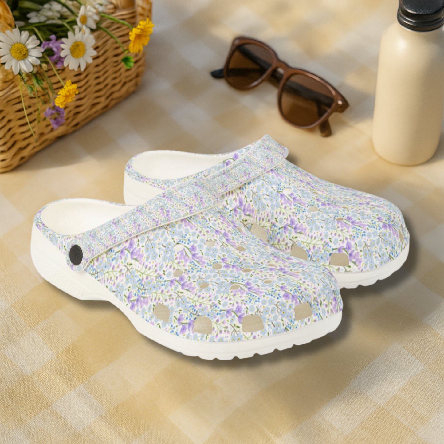 Lavender Meadow Garden Shoes for Adults & Kids Lightweight EVA Slip-On Floral Summer Sandals Water-Resistant Nurse Walking Comfort Footwear