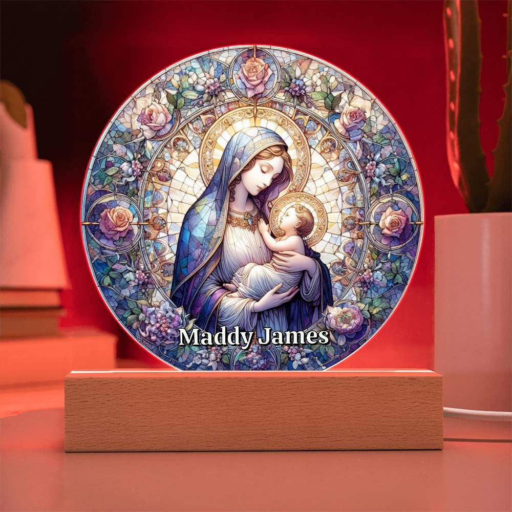 Mary and Baby Jesus Stained Glass Style Plaque