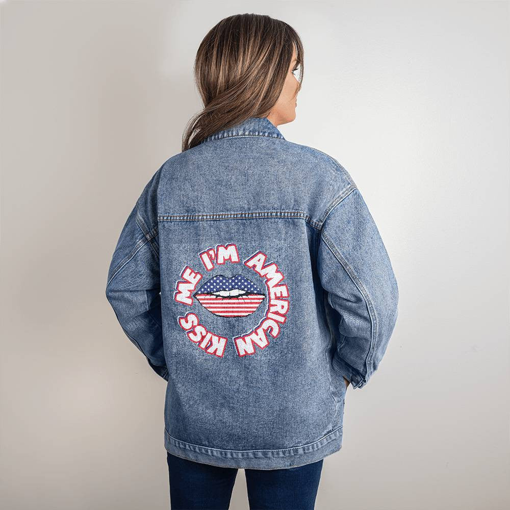 Custom Kiss Me I'm American Denim Jacket]