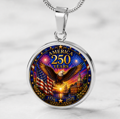 America 250 Years Necklace or Keychain Stained Glass Style Patriotic USA Eagle Commemorative Limited Edition