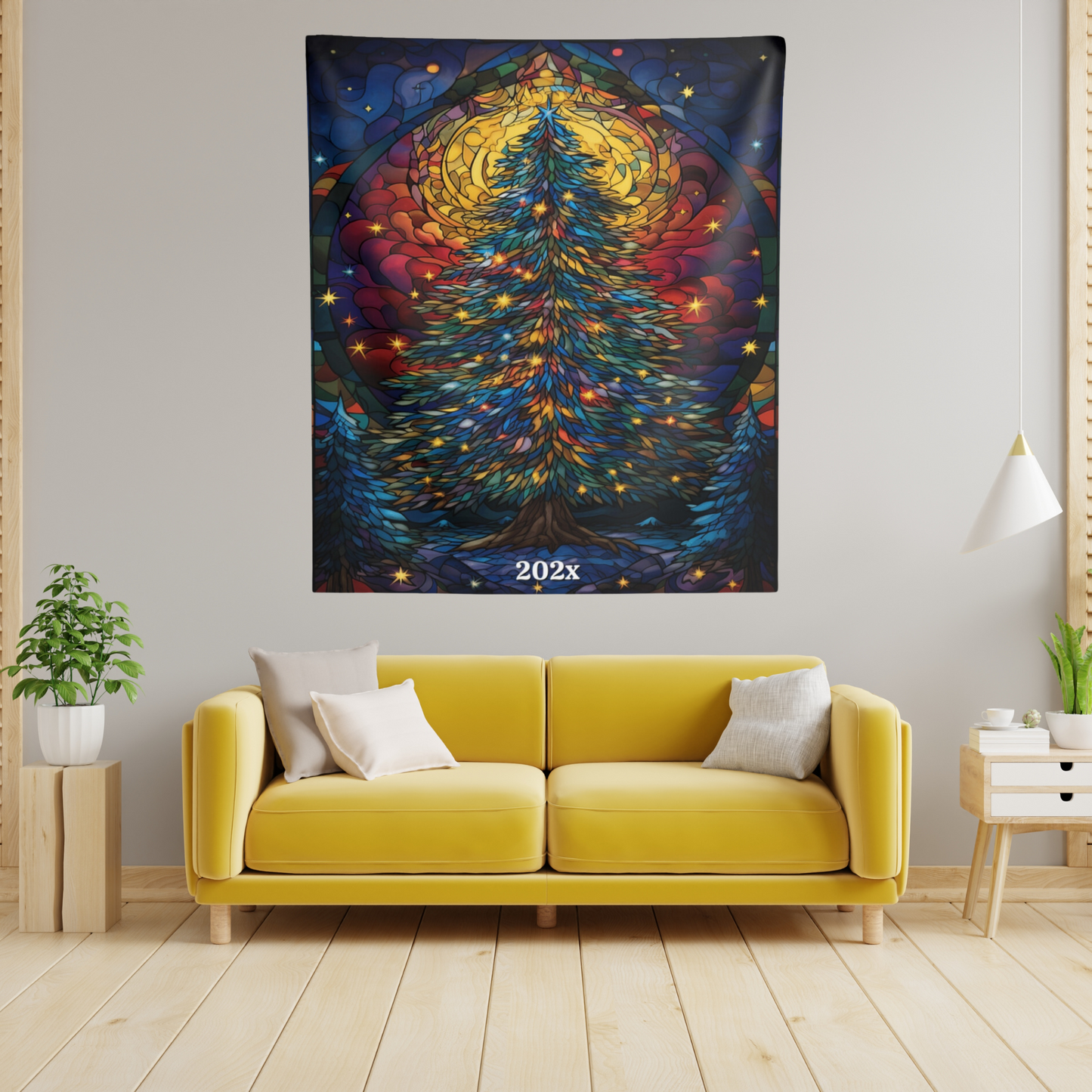 Christmas Tree Stained Glass Style Indoor Wall Tapestry