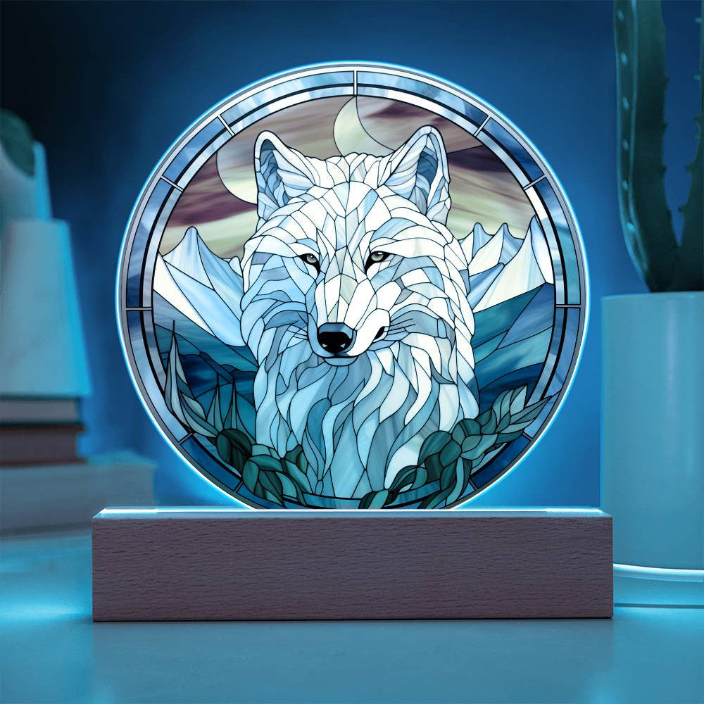 Stained Glass Style White Wolf Plaque