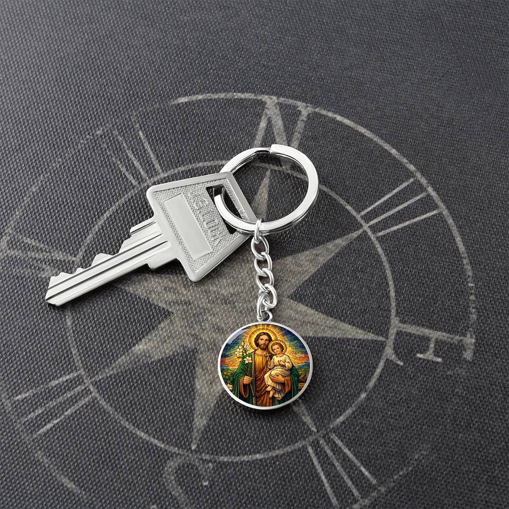 Saint Joseph and Child Jesus Necklace or Keychain, Catholic Patron Saint of Fathers Jewelry, Christian Faith Gift