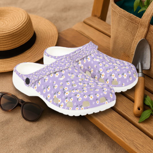 Lavender Daisy Garden Shoes for Adults & Kids – Lightweight EVA Slip-On Floral Summer Sandals Water-Resistant Nurse Comfort Walking Footwear