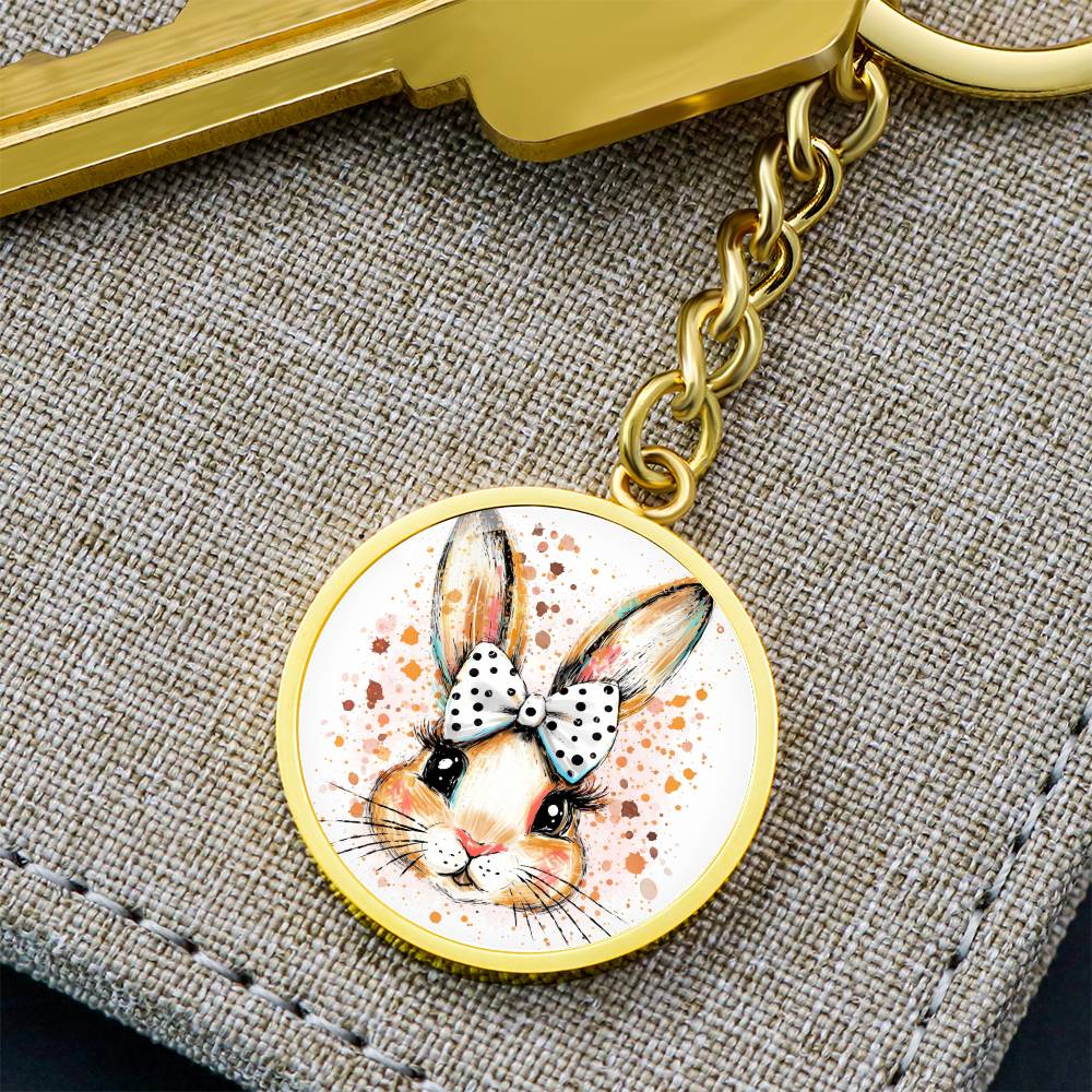 Watercolor Bunny Necklace or Keychain, Cute Easter Bunny Jewelry, Rabbit Pendant for Teen Girl, Easter Basket Stuffer Gift