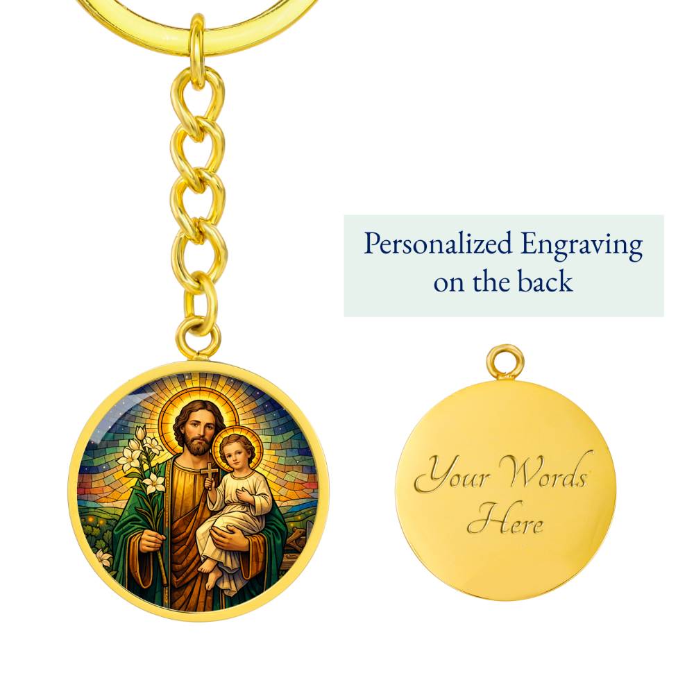 Saint Joseph and Child Jesus Necklace or Keychain, Catholic Patron Saint of Fathers Jewelry, Christian Faith Gift