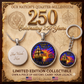 America 250 Years Necklace or Keychain Stained Glass Style Liberty Ship Patriotic Commemorative Limited Edition