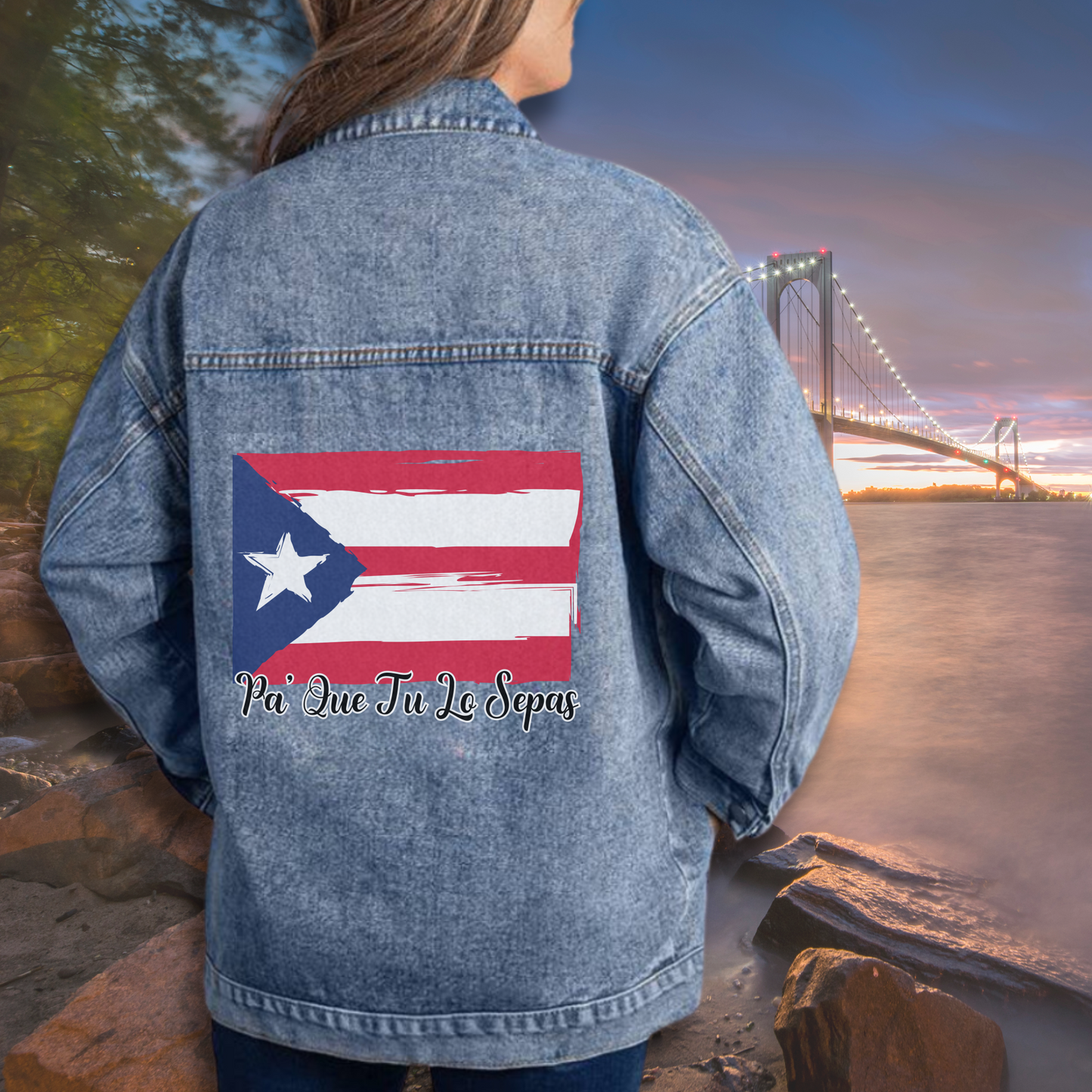 Custom Puerto Rico Pa' Que Tu Lo Sepas Flag Denim Jacket