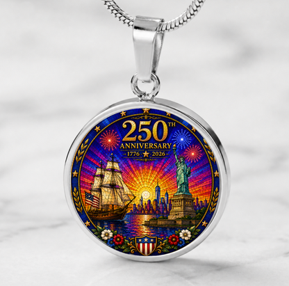 250th Anniversary Necklace or Keychain Stained Glass Style Statue of Liberty Ship NYC Commemorative Limited Edition