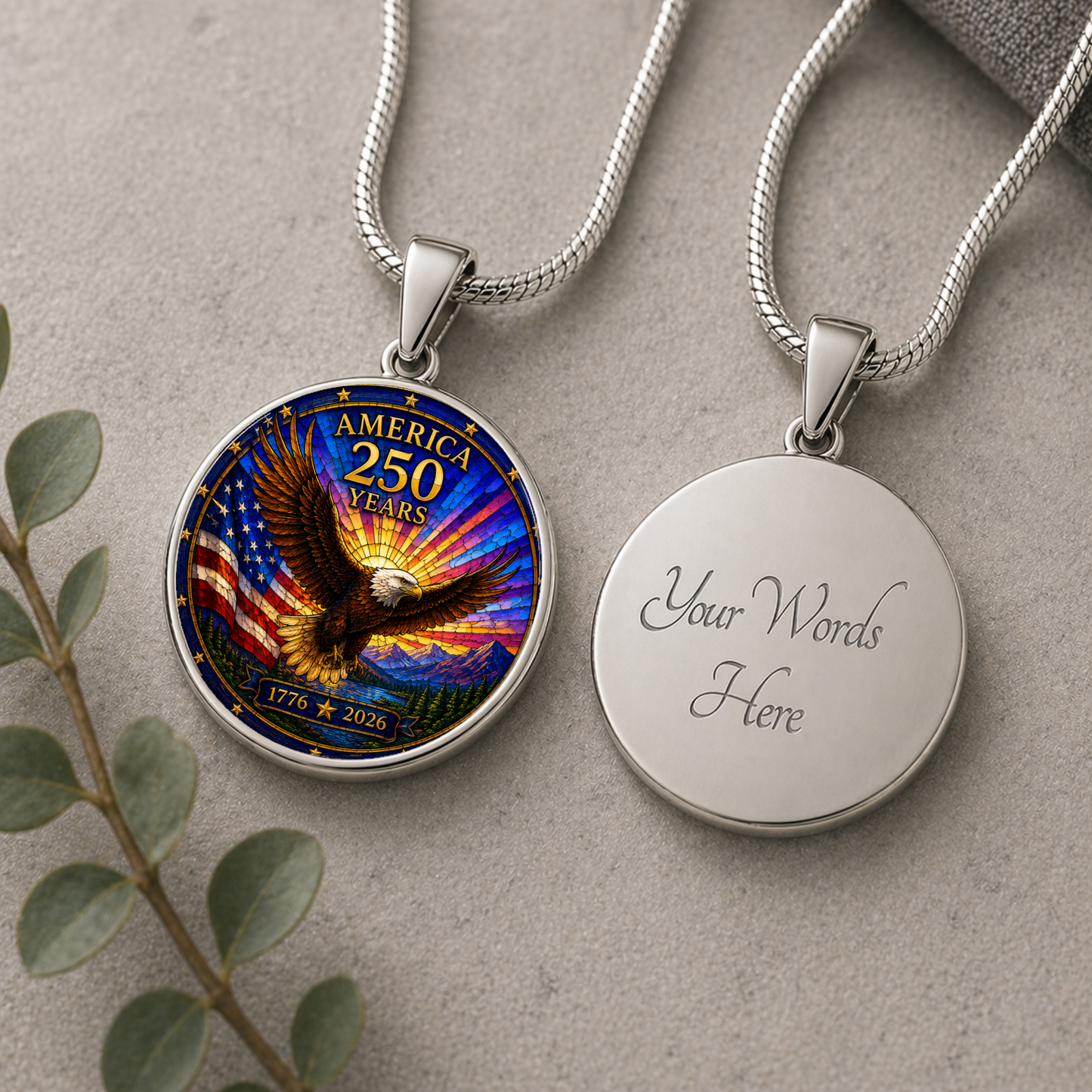 America 250 Years Necklace or Keychain Stained Glass Style USA Commemorative Limited Edition Patriotic Keepsake