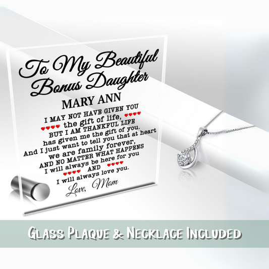 Bonus Daughter Glass Message Card and Necklace