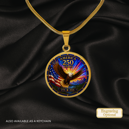 America 250 Years Necklace or Keychain Stained Glass Style USA Commemorative Limited Edition Patriotic Keepsake