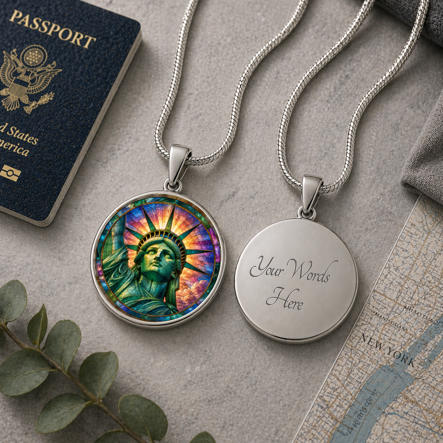 Statue of Liberty Necklace or Keychain, Stained Glass Style New York City NYC Travel Souvenir Gift
