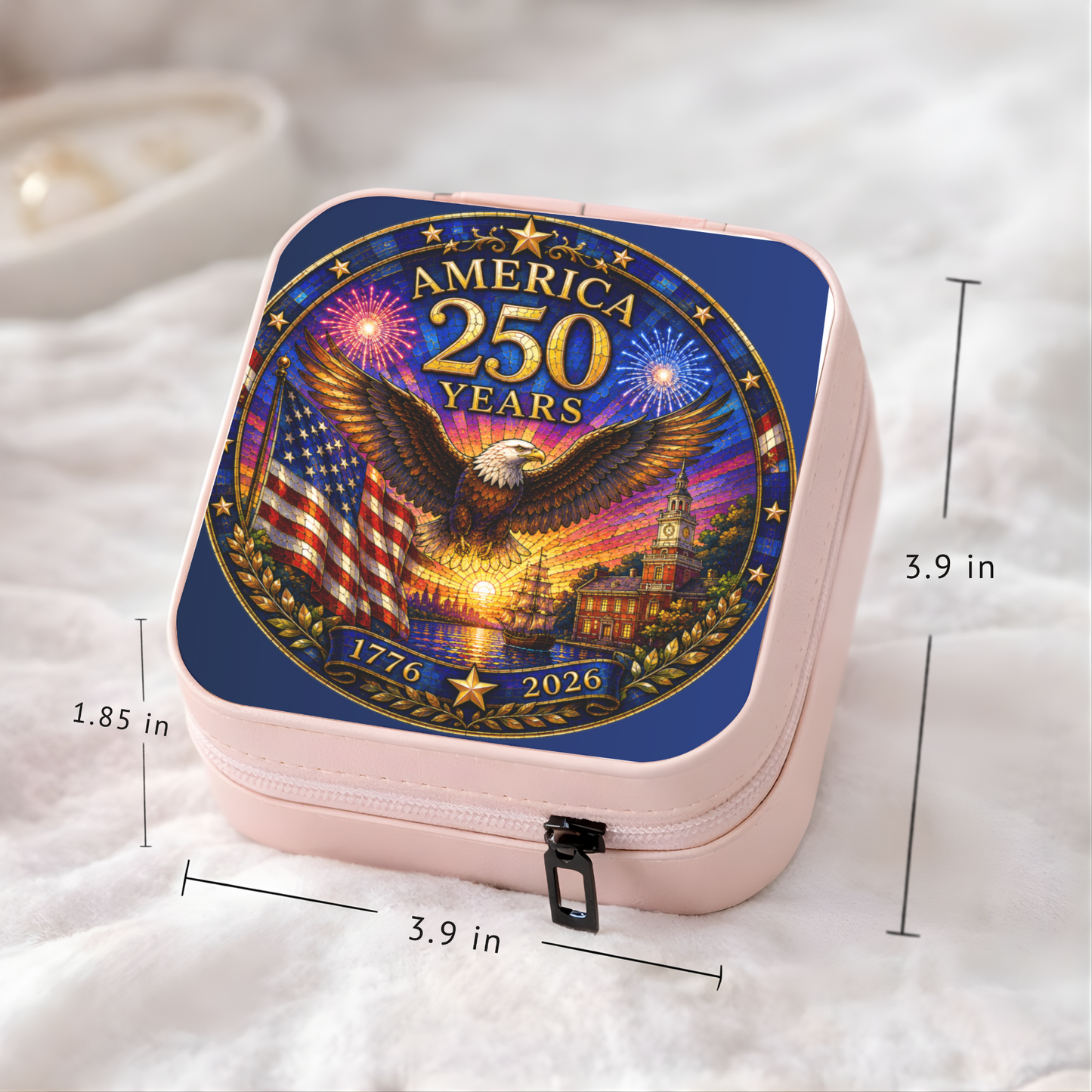 America 250 Years Necklace or Keychain Stained Glass Style Patriotic USA Eagle Commemorative Limited Edition