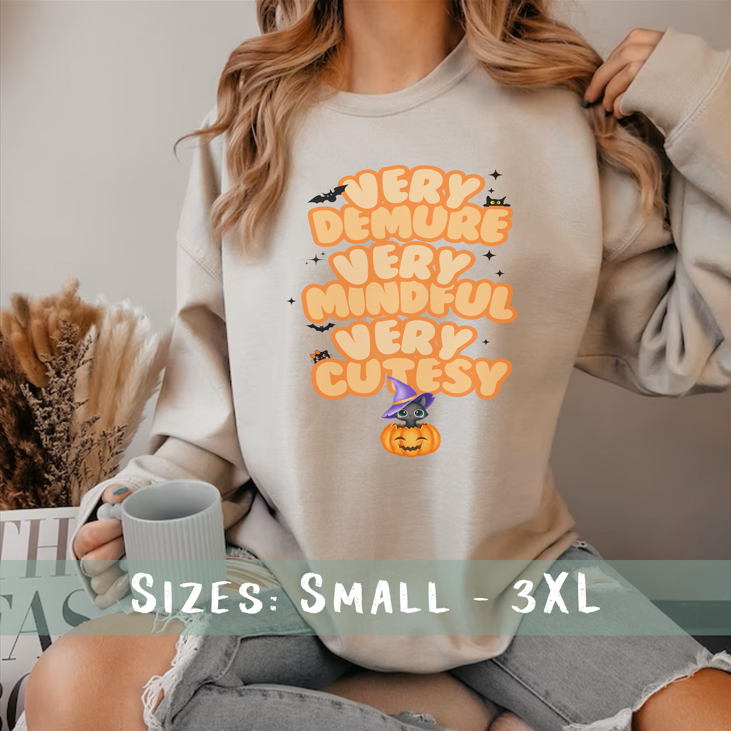 Halloween Very Demure Very Mindful Very Cutesy Cat Sweatshirt