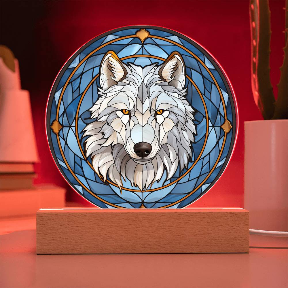 Stained Glass Style White Wolf Plaque and Ornament