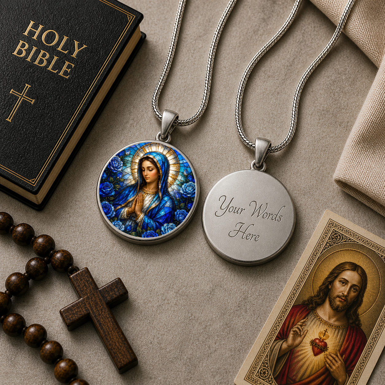 Virgin Mary Necklace or Keychain, Catholic Necklace, Blessed Mother Jewelry, Religious Keepsake Gift