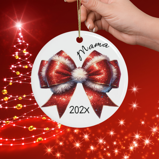 Mom Coquette Christmas Ornament, Christmas Mom Ornament, Bow Christmas Mama, Mama Claus, Holiday Mom, Family Christmas Mom, Expecting Mom, Bow Gift