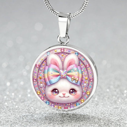 Cute Bunny Necklace or Keychain, Kawaii Easter Bunny Jewelry, Sparkle Rabbit Pendant for Teen Girl, Easter Basket Stuffer Gift