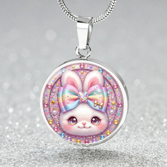 Cute Bunny Necklace or Keychain, Kawaii Easter Bunny Jewelry, Sparkle Rabbit Pendant for Teen Girl, Easter Basket Stuffer Gift
