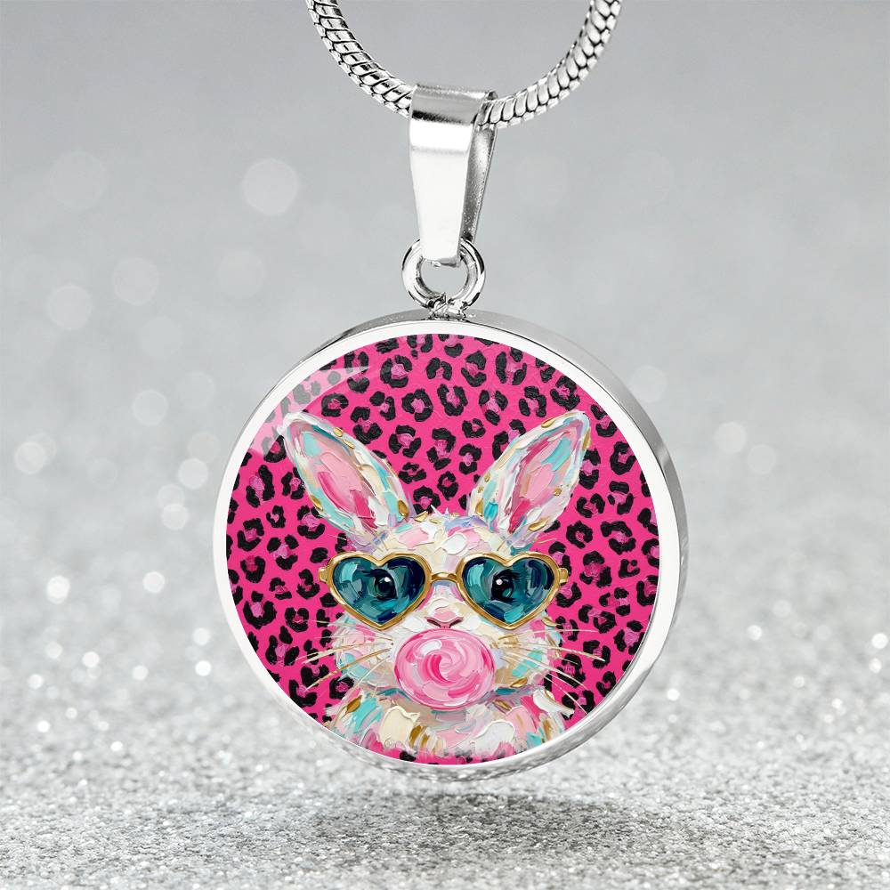 Cute Bunny Necklace or Keychain, Pink Leopard Bunny Jewelry, Kawaii Rabbit Pendant for Teen Girl, Easter Basket Stuffer Gift