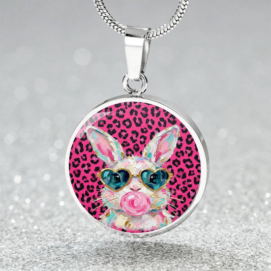 Cute Bunny Necklace or Keychain, Pink Leopard Bunny Jewelry, Kawaii Rabbit Pendant for Teen Girl, Easter Basket Stuffer Gift