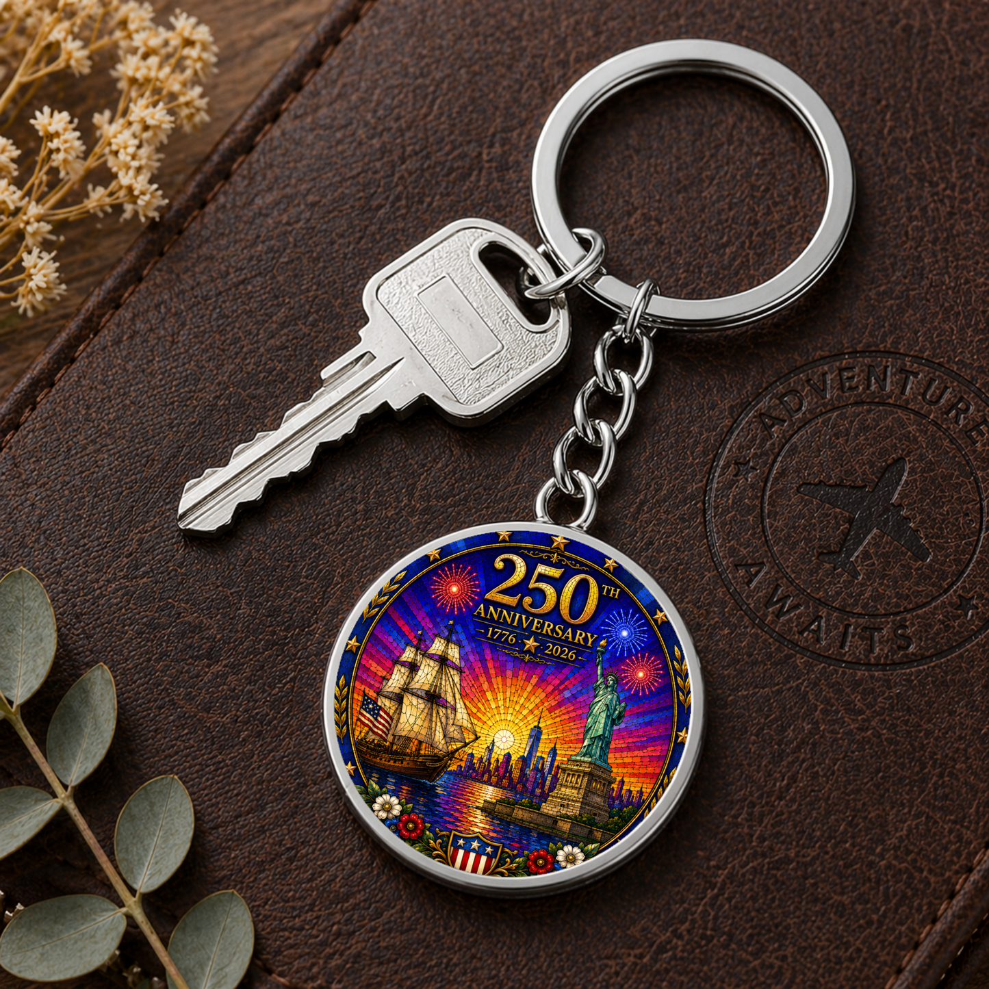 250th Anniversary Necklace or Keychain Stained Glass Style Statue of Liberty Ship NYC Commemorative Limited Edition