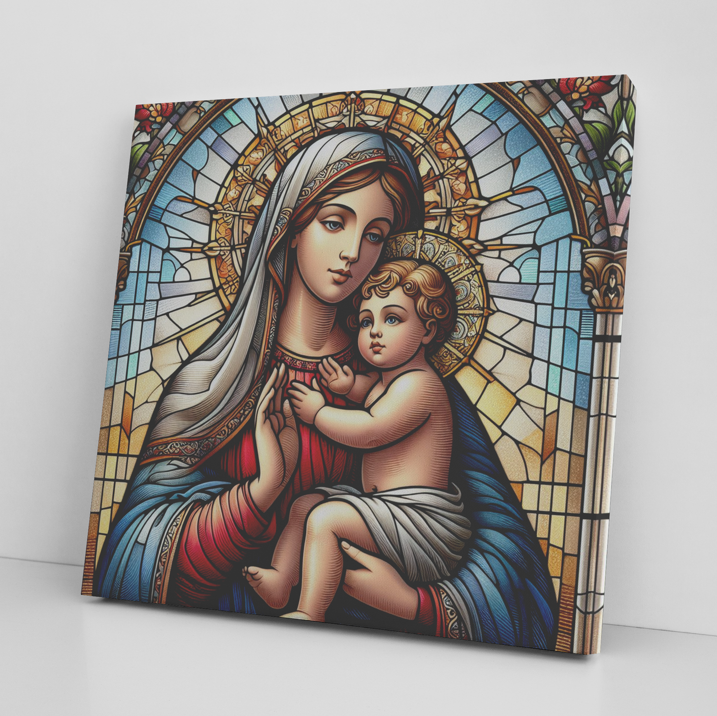 Orthodox Catholic Blessed Virgin Mary Stained Glass Style Canvas