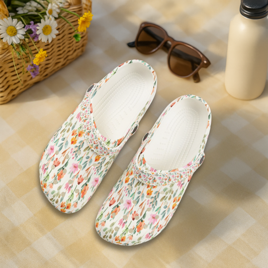 Sunset Bloom Garden Shoes for Adults & Kids – Lightweight EVA Slip-On Floral Summer Sandals Water-Resistant Nurse Comfort Walking Footwear