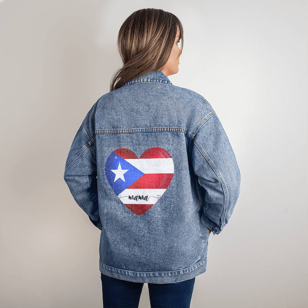 Custom Puerto Rican Mama Heart Flag Denim Jacket