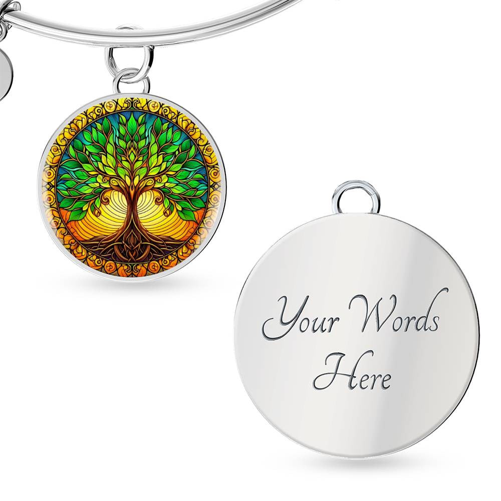 Stained Glass Gold Tree of Life Necklace and Bangle Bracelet