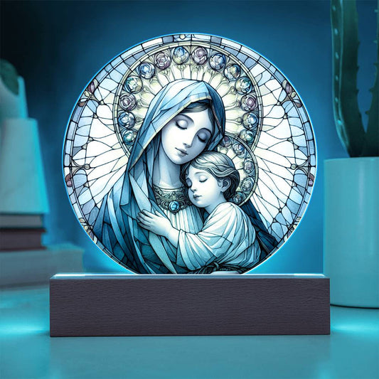 Mary and Baby Jesus Stained Glass Plaque