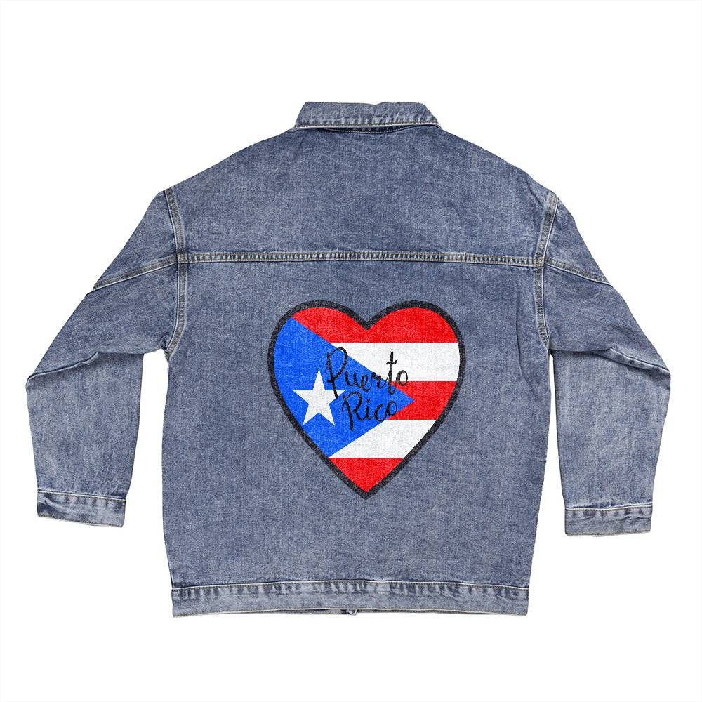 Custom Puerto Rico Heart Flag Denim Jacket