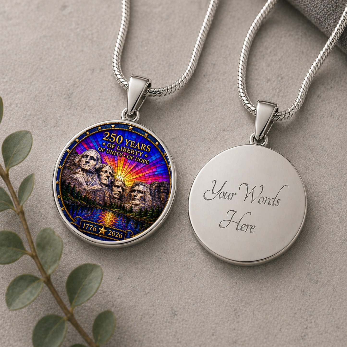 Mount Rushmore Necklace or Keychain Stained Glass Style USA Commemorative 250 Years of Liberty Limited Edition Keepsake