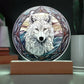 Stained Glass Style White Wolf Christmas Ornament