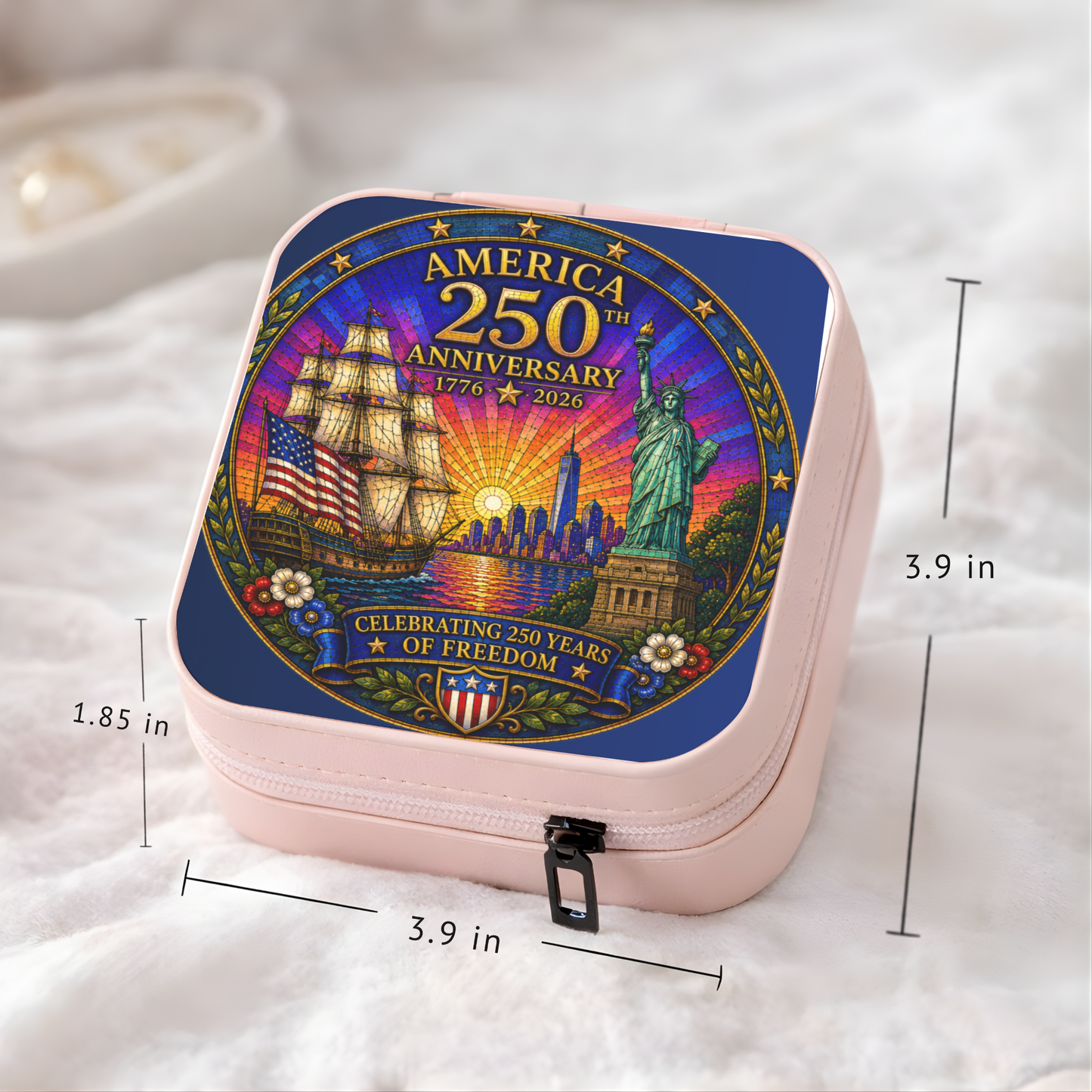 America 250th Anniversary Necklace or Keychain Stained Glass Style Statue of Liberty Ship Patriotic USA Commemorative Limited Edition