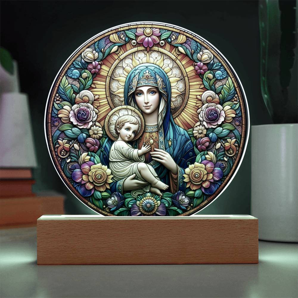 Blessed Virgin Mary Stained Glass Style Plaque