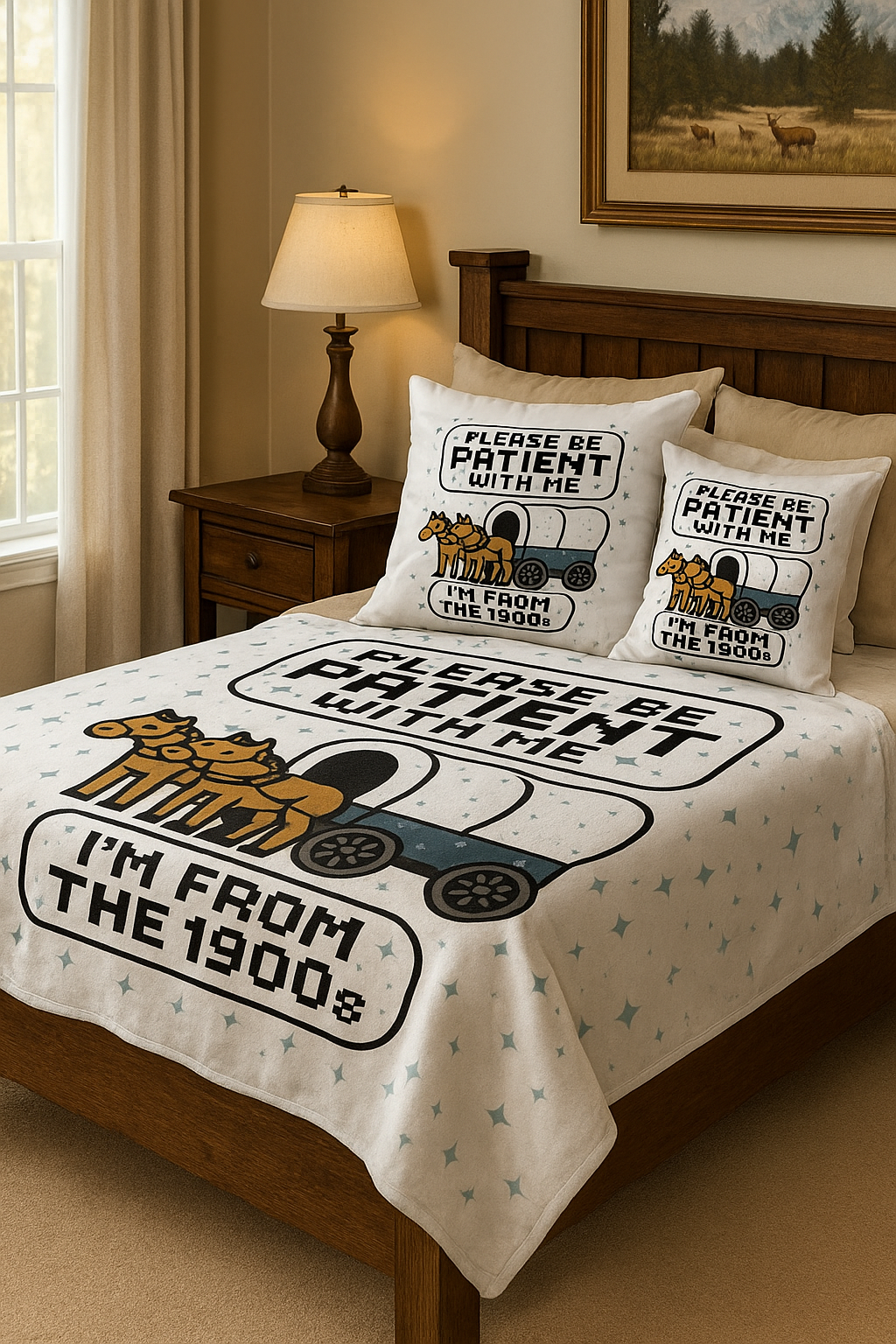 Please Be Patient I'm From the 1900s Pillow, Blanket and Mousepad– Retro Art Gift, Throw Pillow, Nostalgic Meme Home Décor, Mom Grandpa Birthday, Dad Blanket